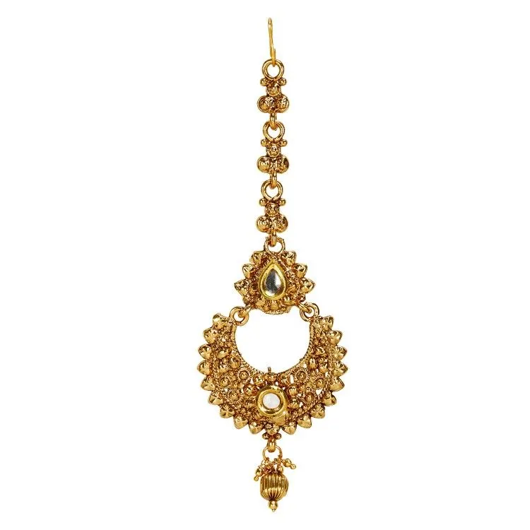 Anika's Creation Elegant Kundan Studded Gold Plated Maang Tikka