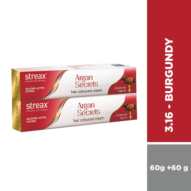 Streax Professional Argan Secret Hair Colourant Cream - Burgundy 3.16 (Pack Of 2)