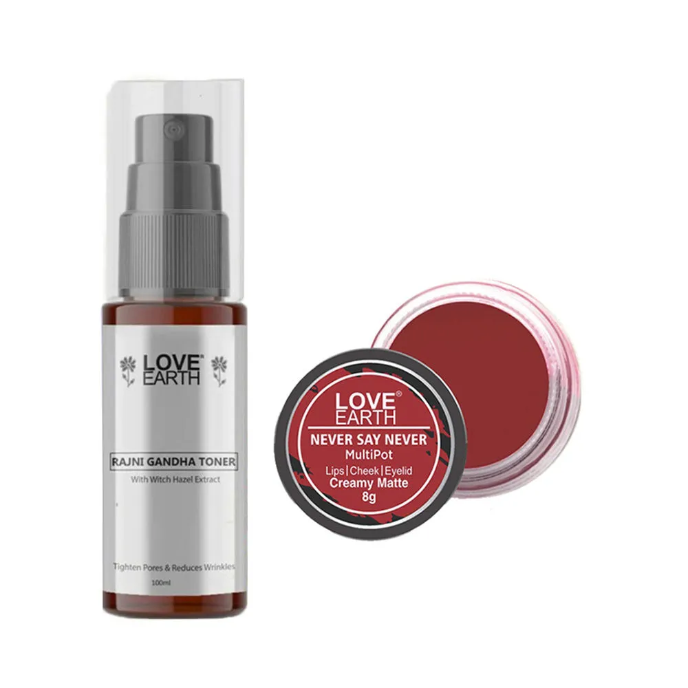 Love Earth Lip Tint & Cheek Tint Never Say Never + Rajni Gandha Toner