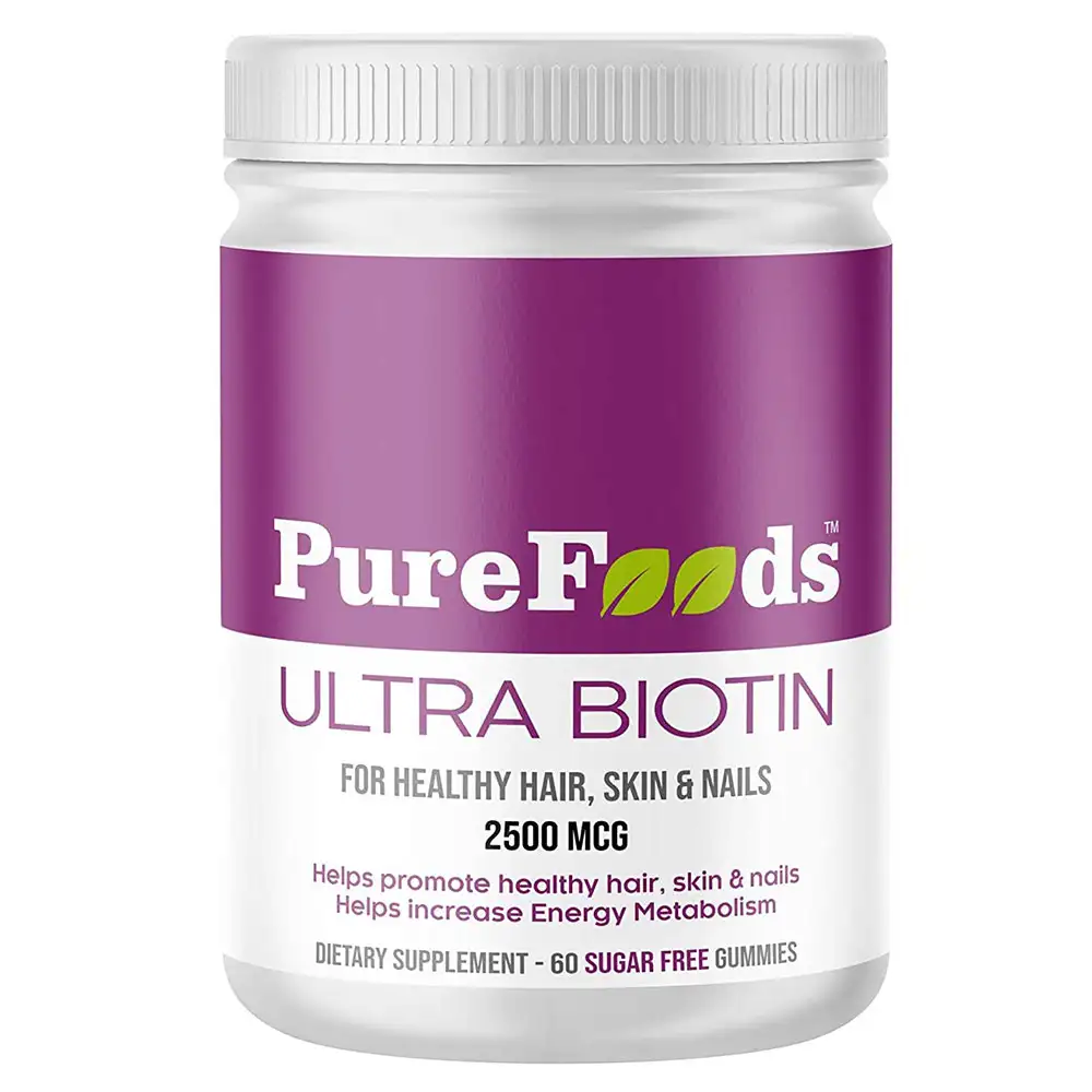 PureFoods Ultra Biotin for Hair Skin and Nails,  60 gummies  Strawberry