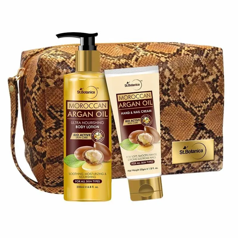 St.Botanica Moroccan Argan Combo Body Lotion + Hand & Nail Cream & Pouch