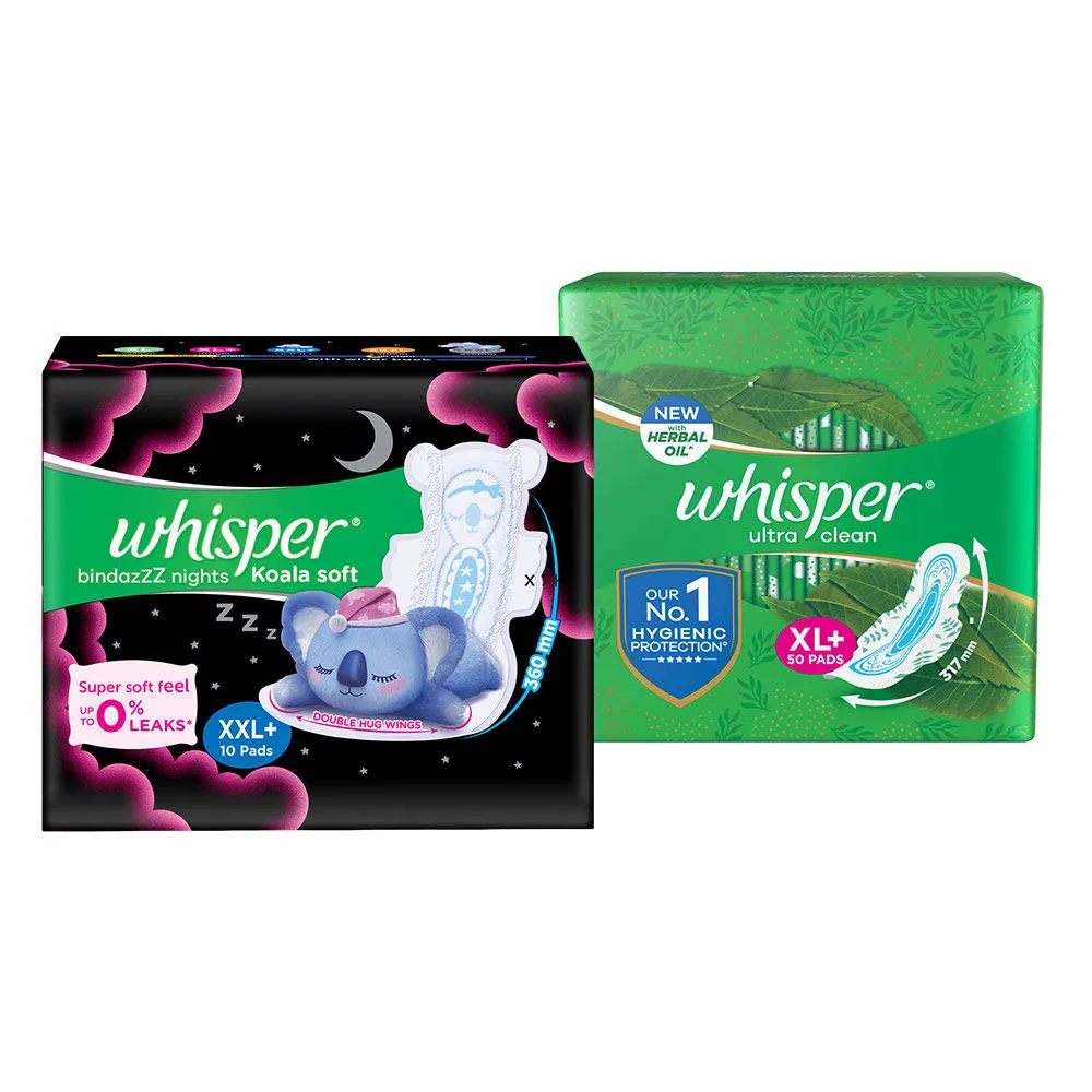 Whisper Ultra Clean Xl+ 50 + Nights Koala Soft Xxl+ 10s Pack