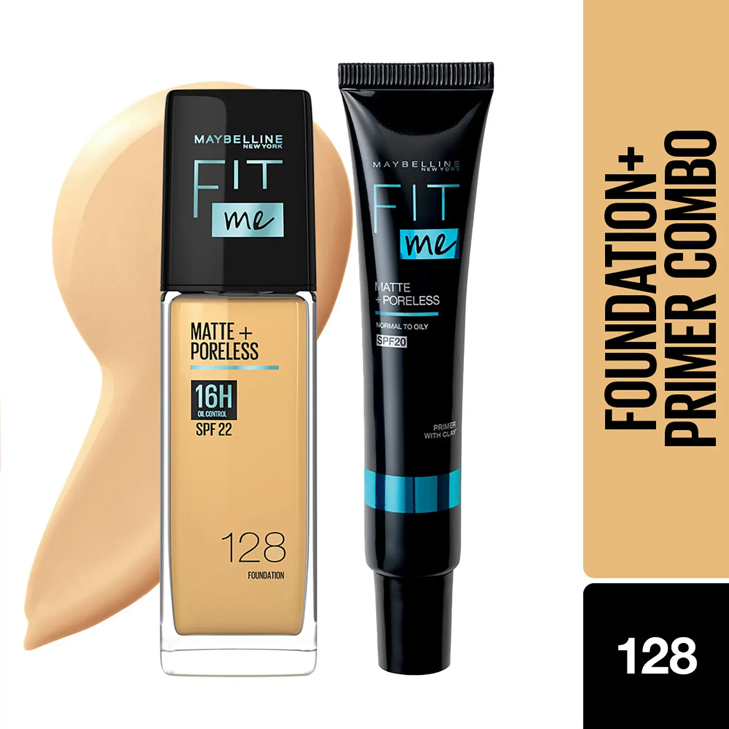 Maybelline New York Fit Me Regime Kit- Fit Me Matte & Poreless Primer+ Fit Me Foundation Shade 128 60 ml