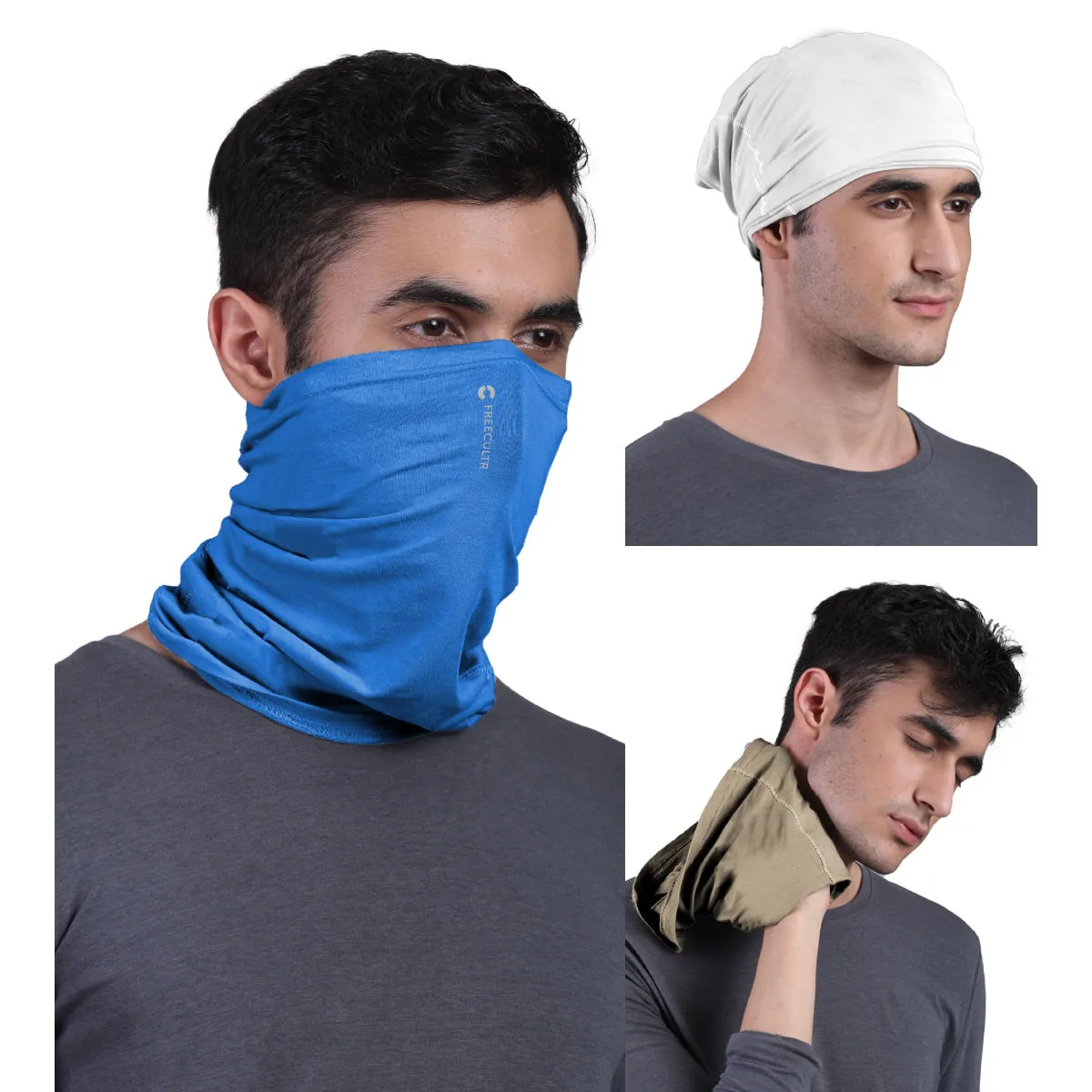 FREECULTR Unisex Plain Bamboo Bandana Anti Microbial Multipurpose Cloth Face Mask (pack Of 3)