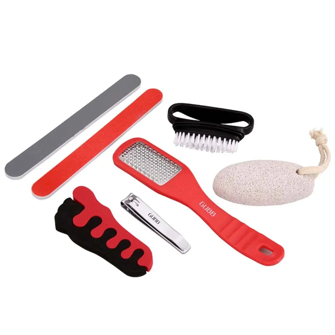 GUBB Pedicure Kit 7 In 1 - Nail Clipper, Pumice Stone, Nail Buffer, Nail Brush, Foot Rasp & Toe Spacer (color may very)