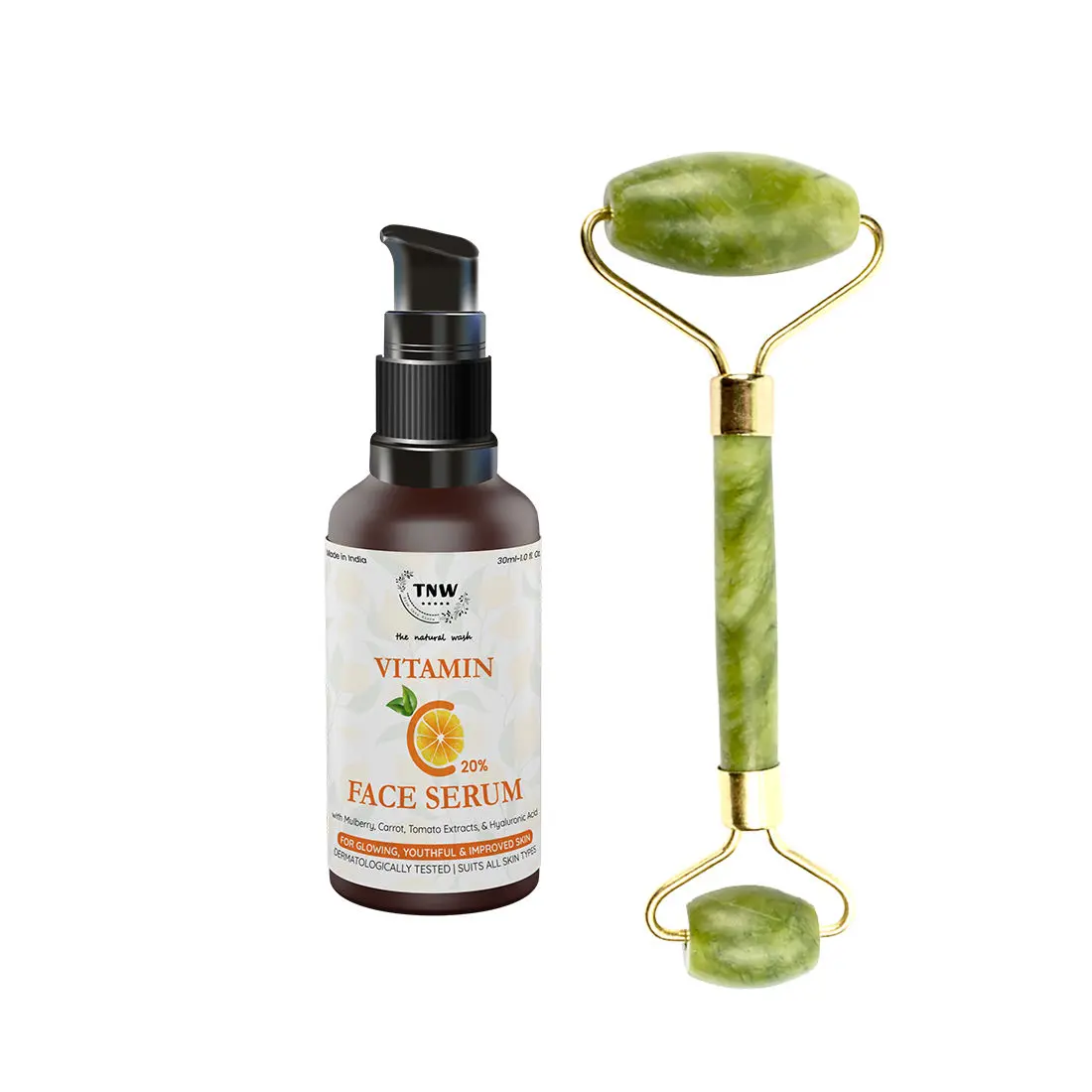 Combo of 2- Jade Roller- Green & Vitamin C Face Serum 30 ml