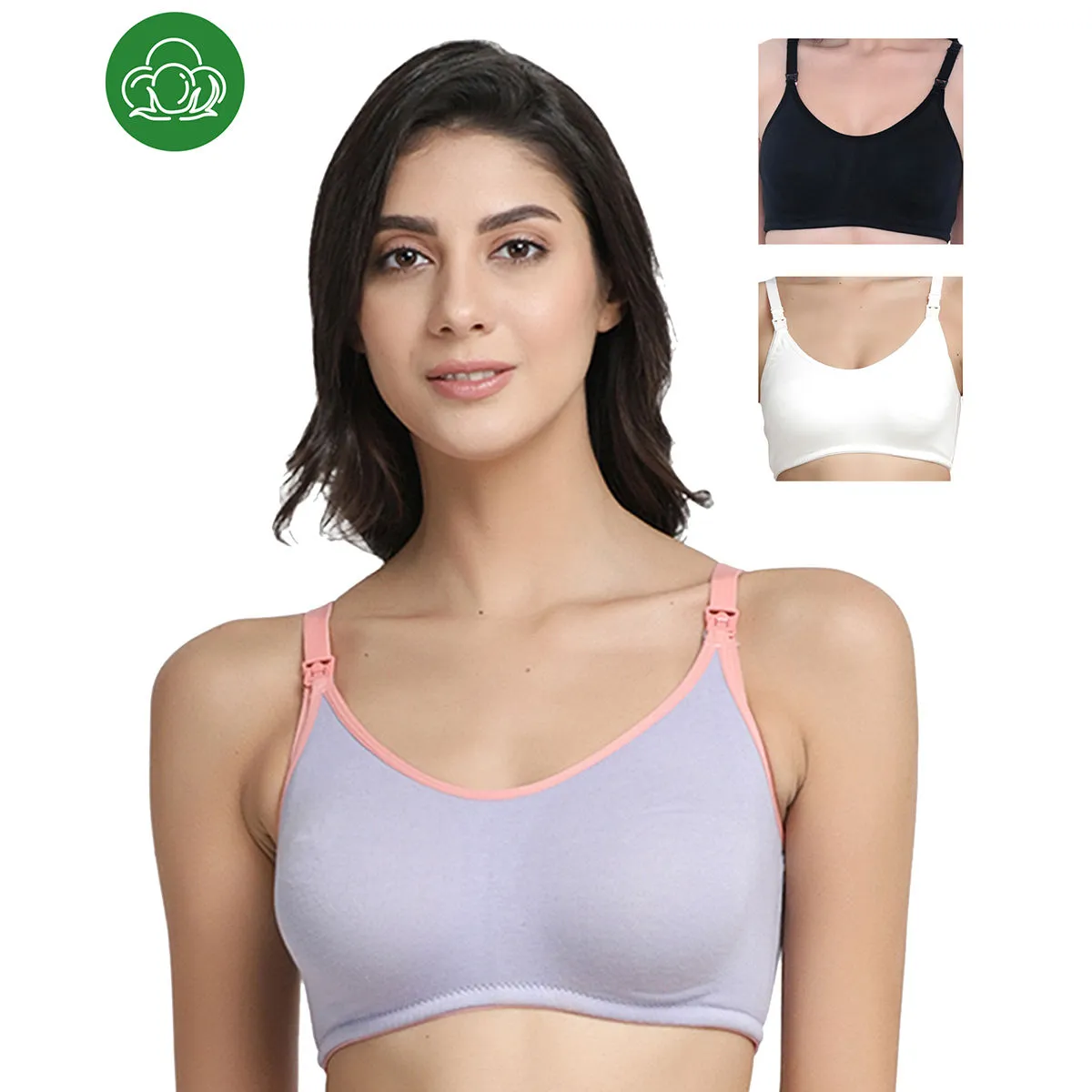 Inner Sense Organic Antimicrobial Soft Nursing Bra Combo of 3 - Multi-Color (34D)