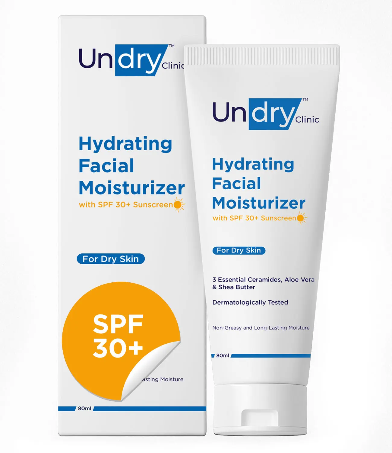 Undry Facial Moisturizer for Dry Skin (80ml) Moisturizer for Face with Sunscreen SPF30 Face Moisturizer for Men Face Moisturizer for Women; Face Cream for Women Face Cream for Men for Lasting Moisture