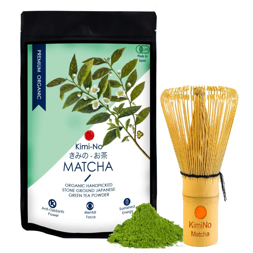 Kimino Matcha Japanese Organic Matcha Green Tea Powder & Bamboo Matcha Whisk