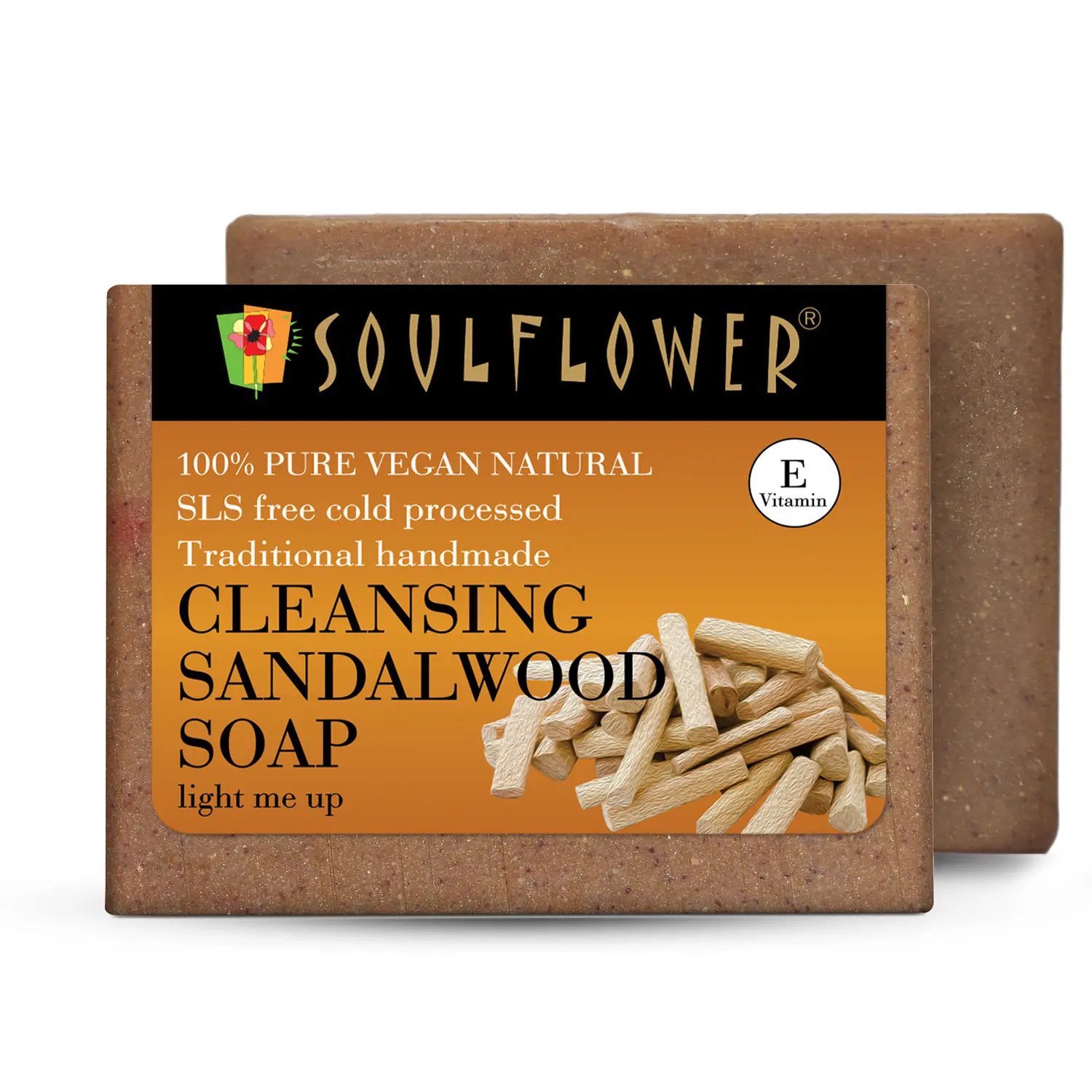 Soulflower Cleansing Sandalwood Soap for radiant & glowing skin, 100% Pure and Natural (150g each) Pack of 2