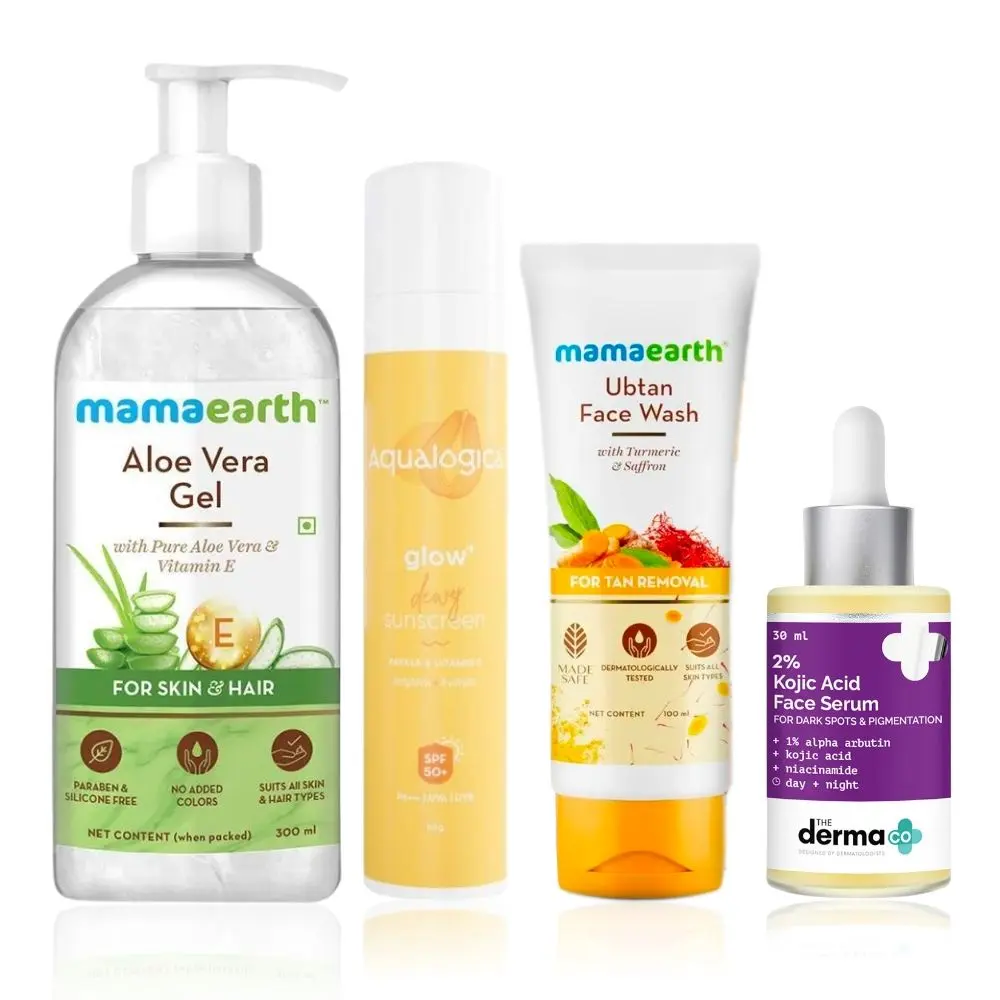 Mamaearth x The Derma Co x Aqualogica daily skincare routine combo 1 ((Mamaearth ubtan face wash (100ml) + The Derma Co Niacinamide face serum (30ml) + Mamaearth aloe vera gel 300ml + Aqualogica papaya sunscreen (50g))