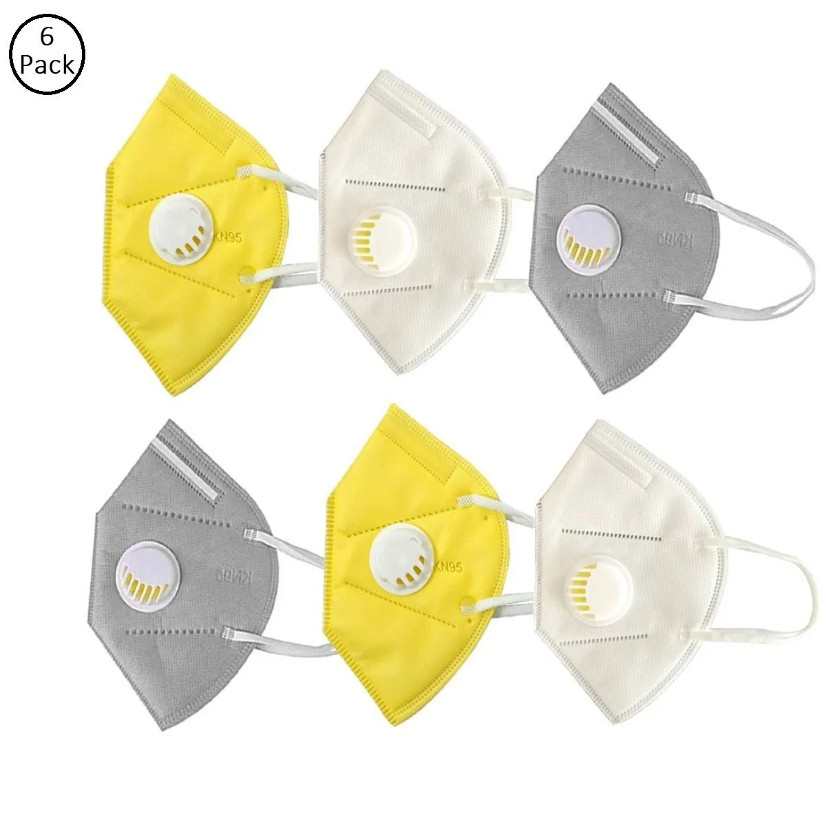 Fabula Pack Of 6 Anti-Pollution Reusable 5 Layer Mask - White Yellow Grey