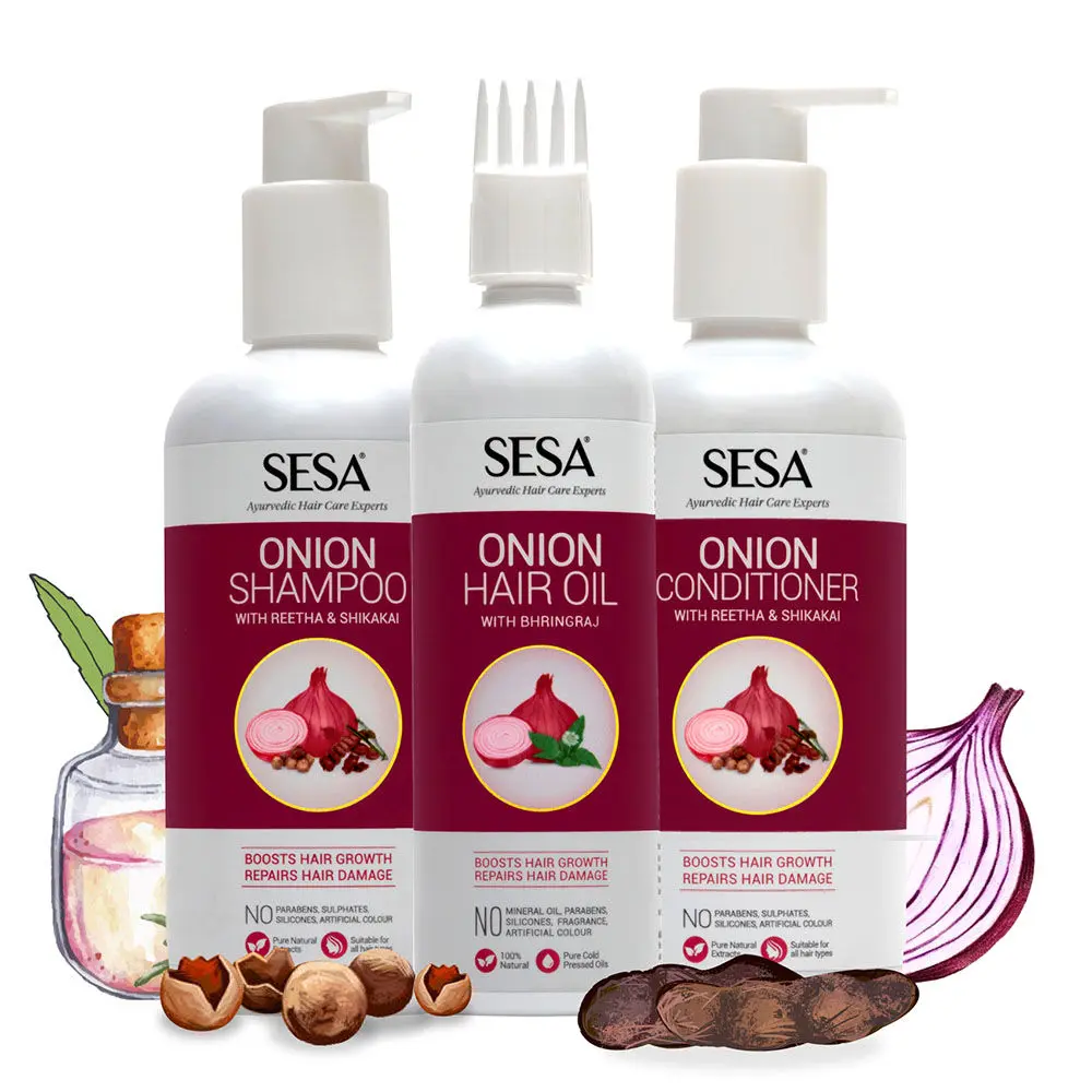 Sesa Ultimate Onion Anti-Hair Fall Combo for Complete Hair Care| Onion Oil - 200ml + Onion Shampoo 300 ml + Onion Conditioner (300 ml)