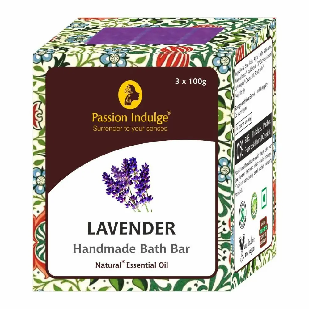 Passion Indulge LAVENDER Handmade Bath Bar Soap - 100GM Each ( PACK OF 3 )