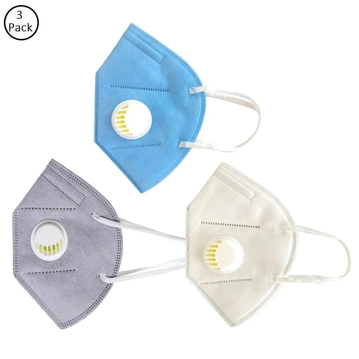 Fabula Pack Of 3 Anti-Pollution Reusable 5 Layer Mask - White Blue Grey