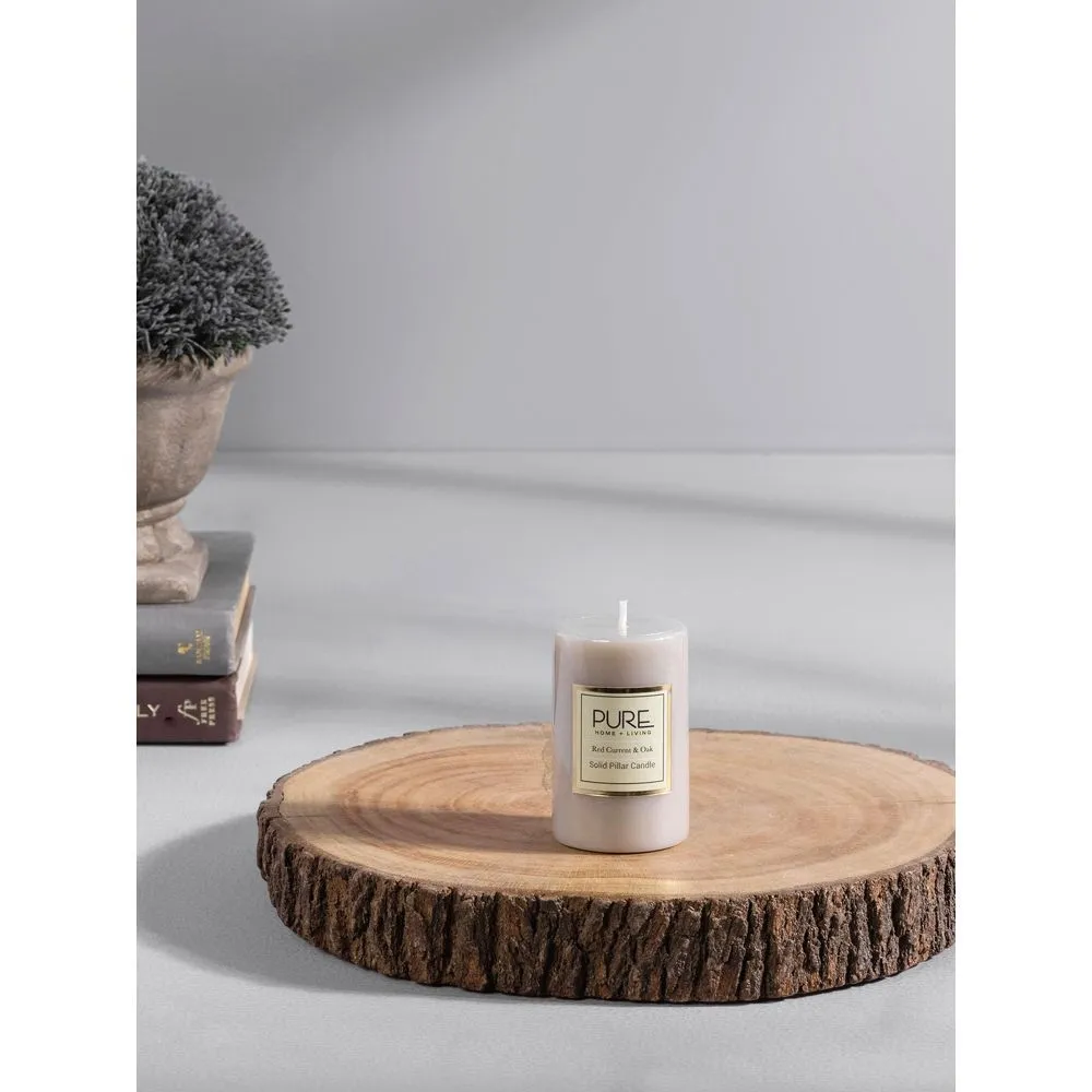 Pure Home + Living Set of 2 Small Grey Red Currant and Oak Pillar Candle