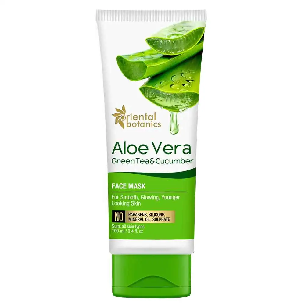 Oriental Botanics Aloe Vera Green Tea & Cucumber Face Mask,  100 ml  for Smooth, Glowing & Younger Looking Skin