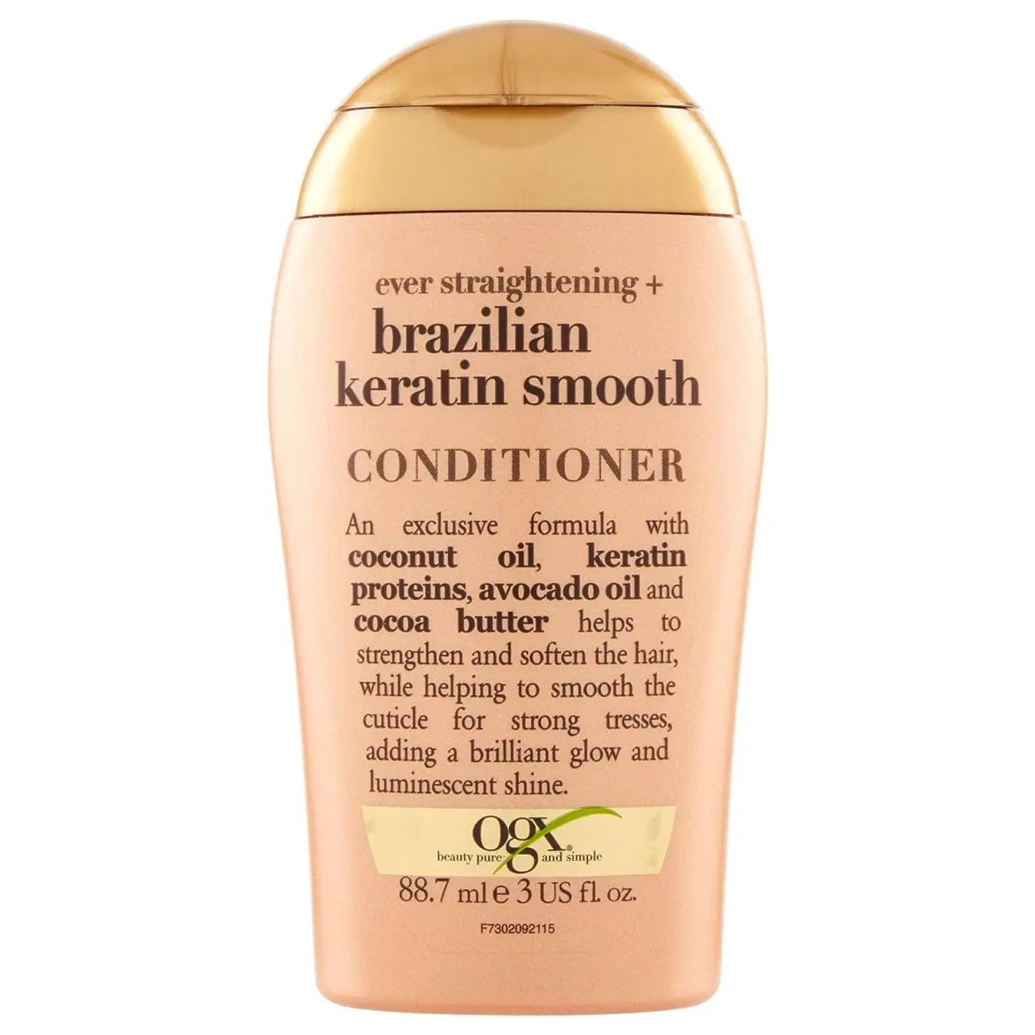 OGX Ever Straightening Brazilian Keratin Smooth Conditioner | Coconut Oil, Keratin Proteins, Avocado Oil & Cocoa Butter, For Dry, Curly, Frizzy, Fine Hair Sulfate Parabens Free, 88.7ml