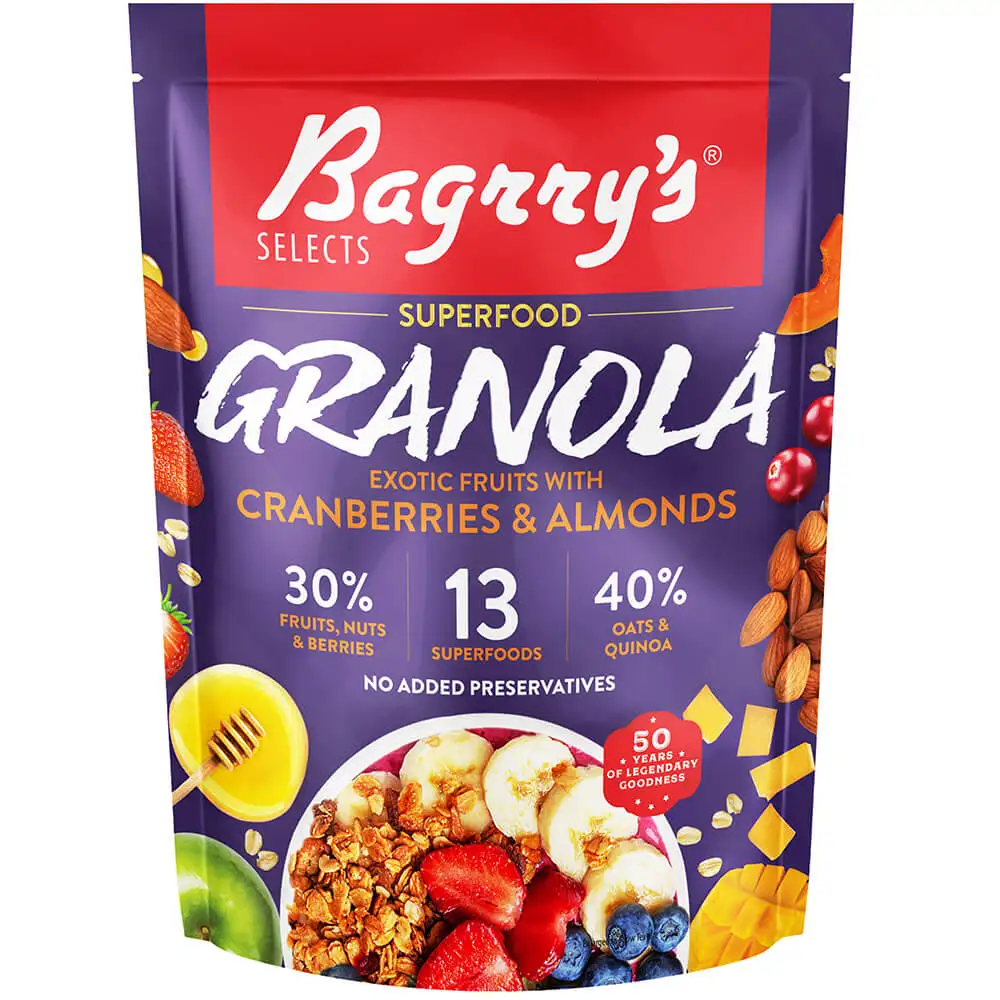 Bagrrys Granola,  Exotic Fruits with Cranberries & Almonds (30% Fruits, Nuts & Berries)  400 g