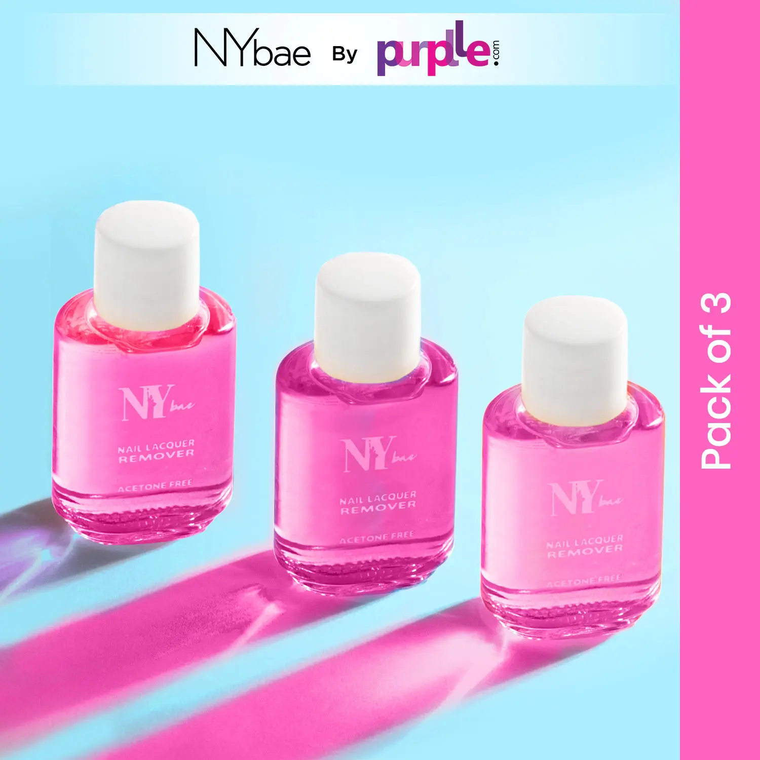 NY Bae Nail Polish Remover Combo | Pack of 3 | Acetone Free Remover (90 ml)