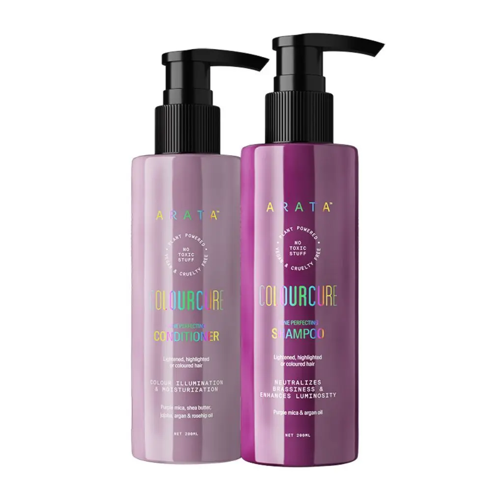 Arata Colour Cure Purple Tone Enhancing Duo| Purple Shampoo (200 ML) & Conditioner (200 ML) | For Pre-Lightened & Bleached Hair | Enhances Hair Colour And Neutralises Brassiness | Sulphate-Free