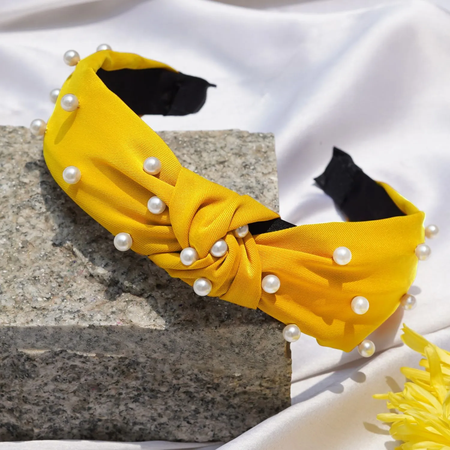 Joker & Witch Yellow Pearl Beaded Knot Headband For Women