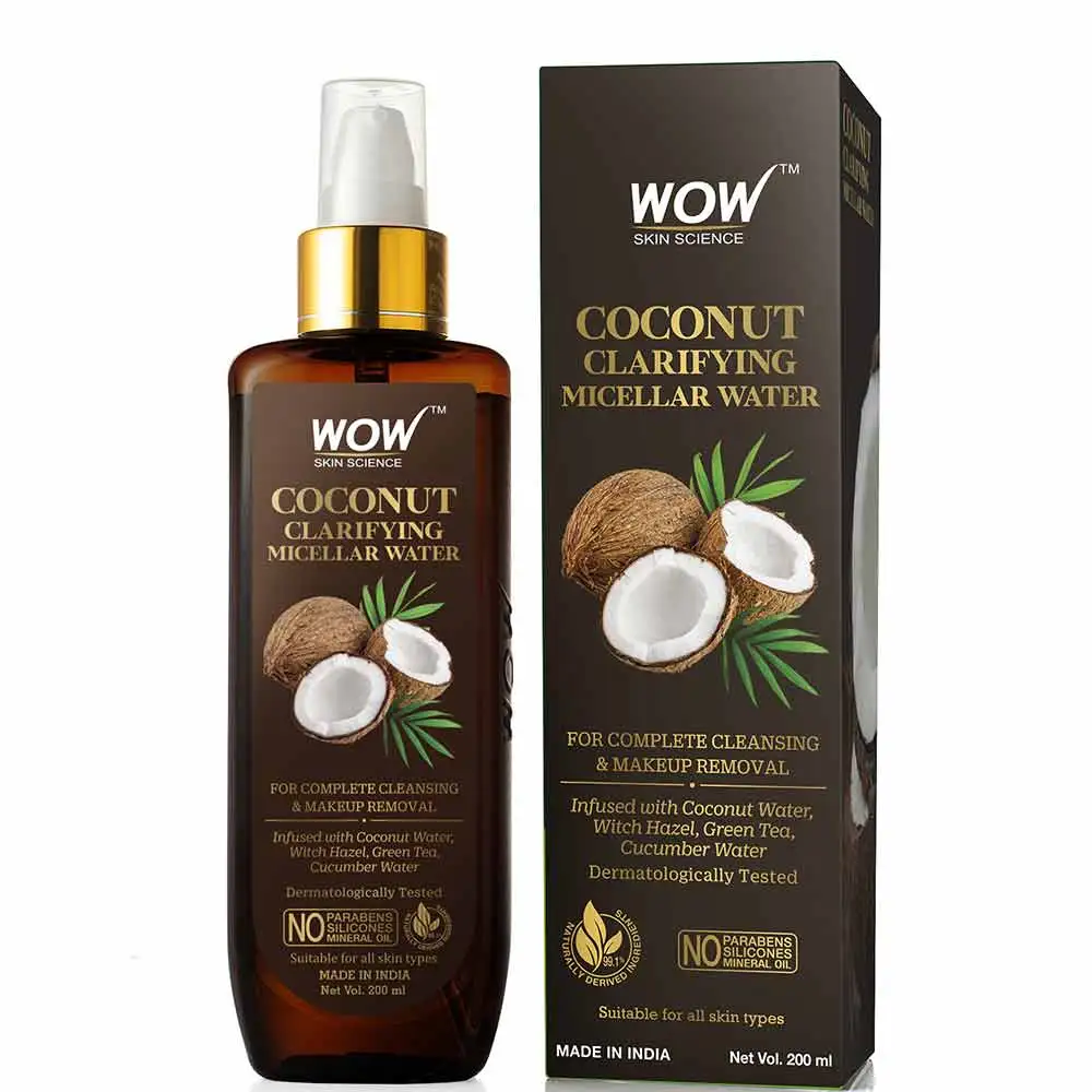 WOW Skin Science Coconut Clarifying Micellar Water,  200 ml  for Complete Cleansing & Makeup Removal