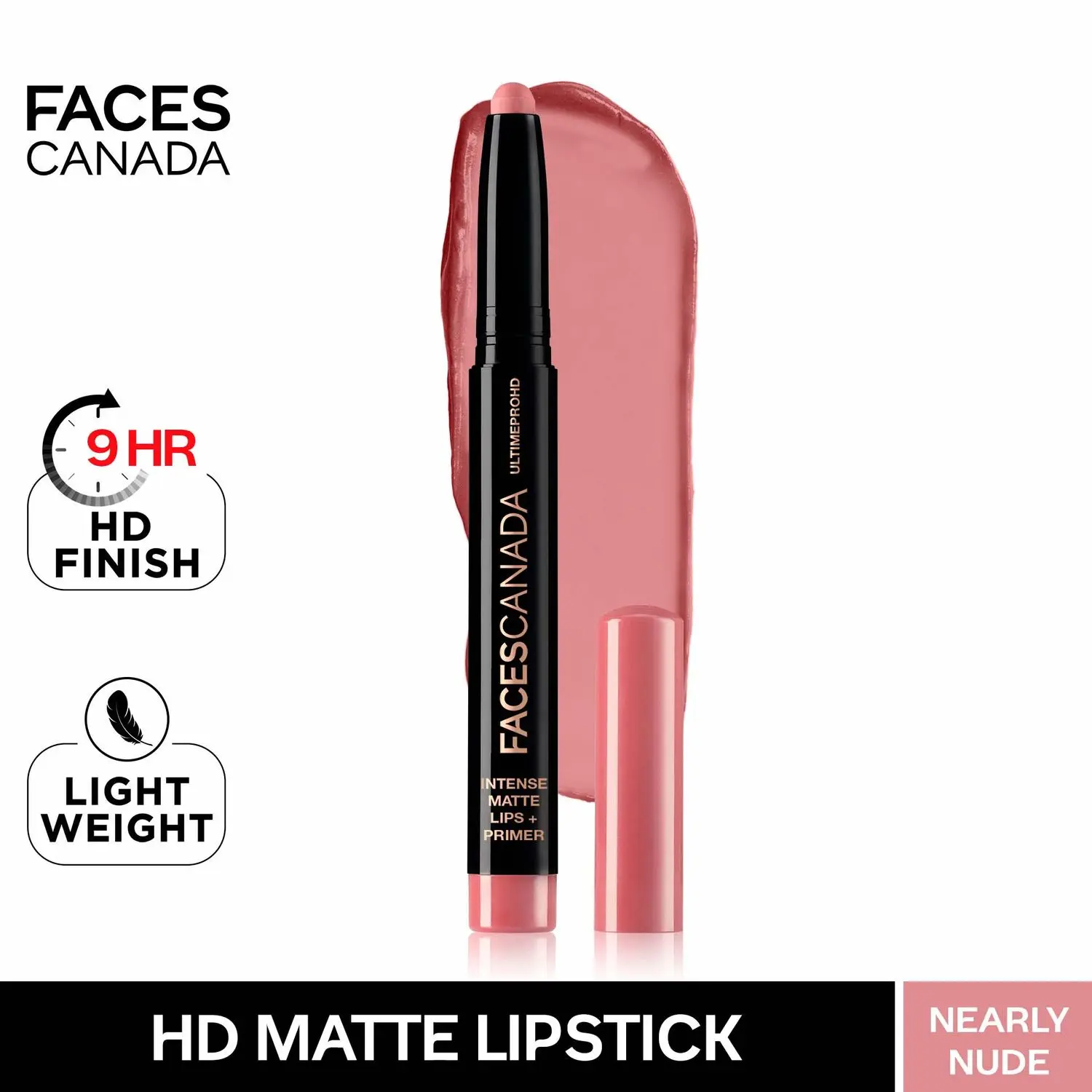 Faces Canada HD Intense Matte Lipstick | Feather light comfort | 10 hrs stay| Primer infused | Flawless HD finish | Made in Germany | Shade - Nearly Nude 1.4g