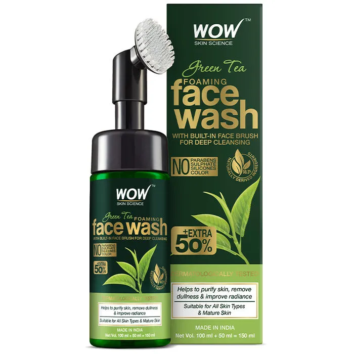 WOW Skin Science Green Tea Foaming Face Wash With Built-In Face Brush Extra 50%