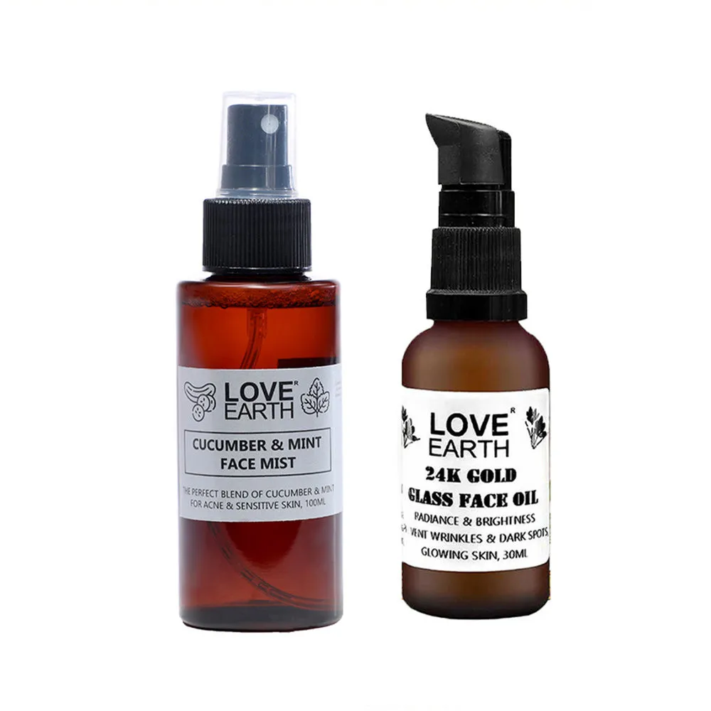 Love Earth Cucumber Mint Toner + 24k Gold Glass Face Oil