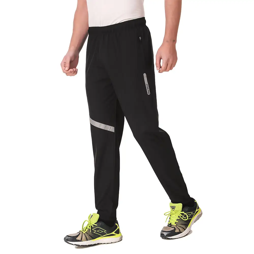 Fitinc NS Polycotton Lycra Jogger with Both Side Zip Pockets,  Black  Large