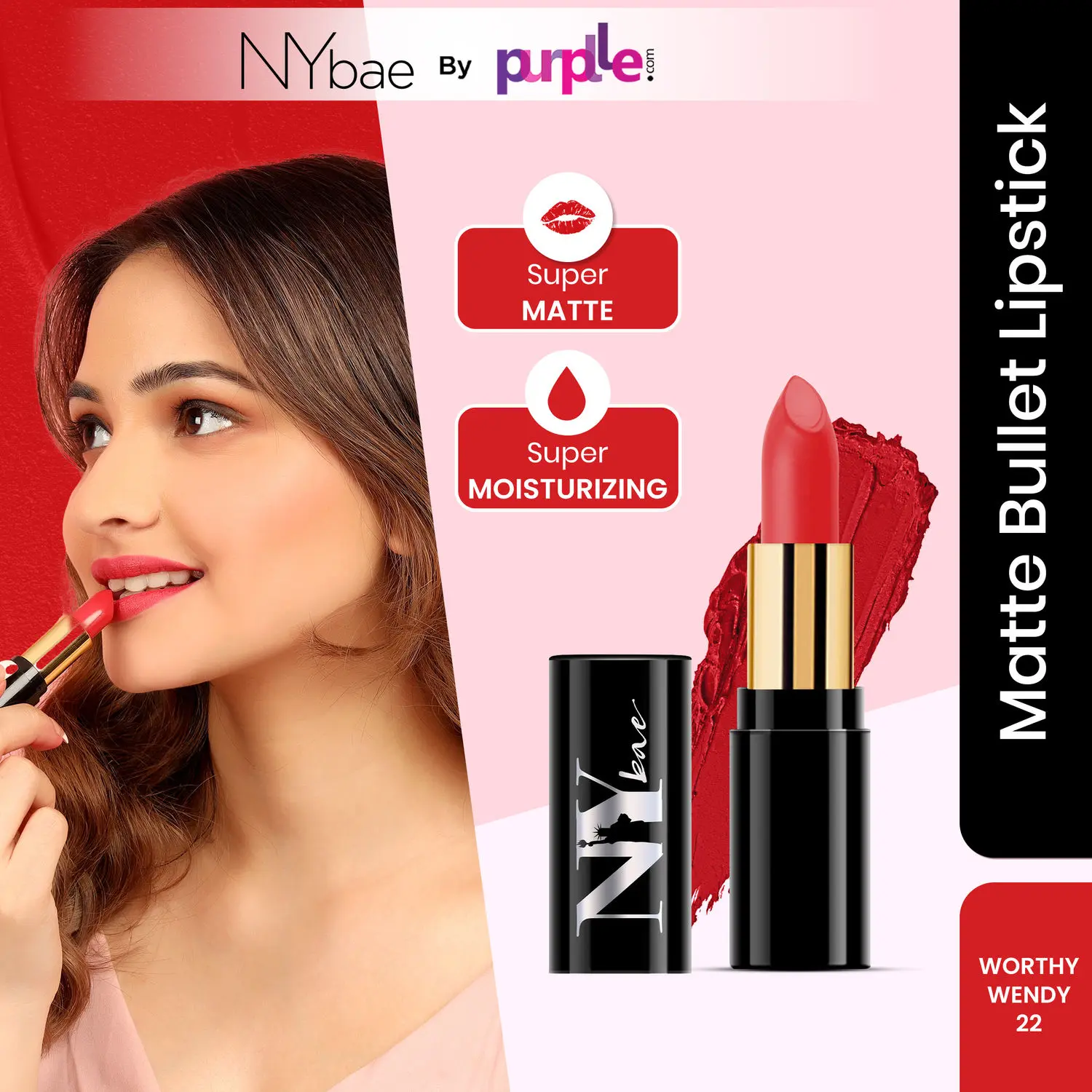 NY Bae Super Matte Lipstick - Worthy Wendy 22 (4.2 g) | Nude | Loaded With Vitamin E | Rich Colour | Long lasting | Smudgeproof | Vegan