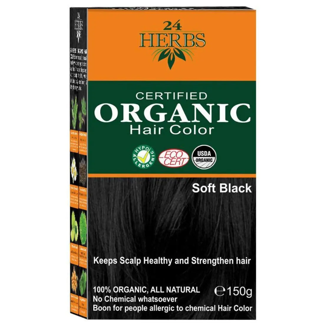 24 HERBS Certified Organic Hair Color Soft Black - (150 g)