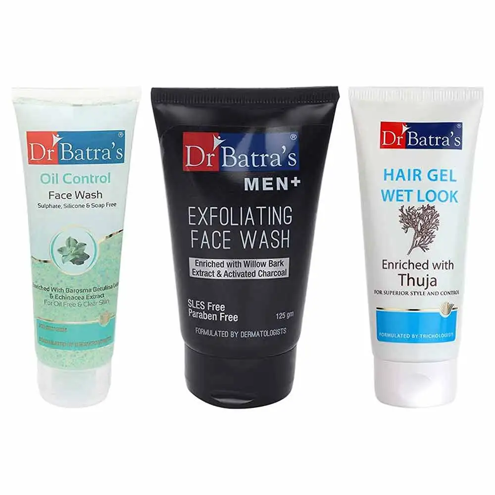 Dr Batra's Men+ Exfoliating Face Wash, Oil Control Face Wash & Hair Gel,  3 Piece(s)/Pack  for Men