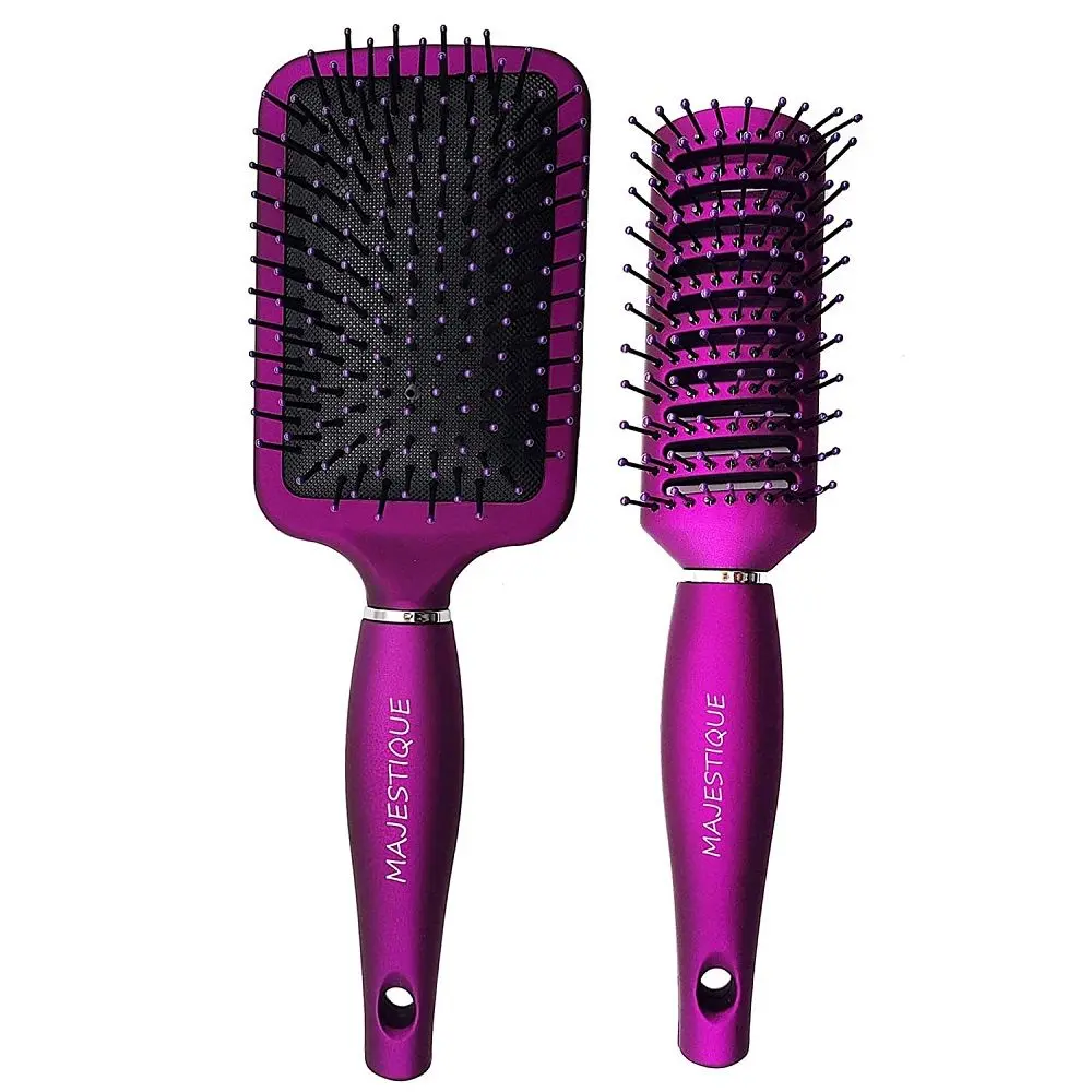 Majestique 9 Row Vented and Paddle Hair Brush - Great On Wet or Dry Hair for Women and Men - Purple