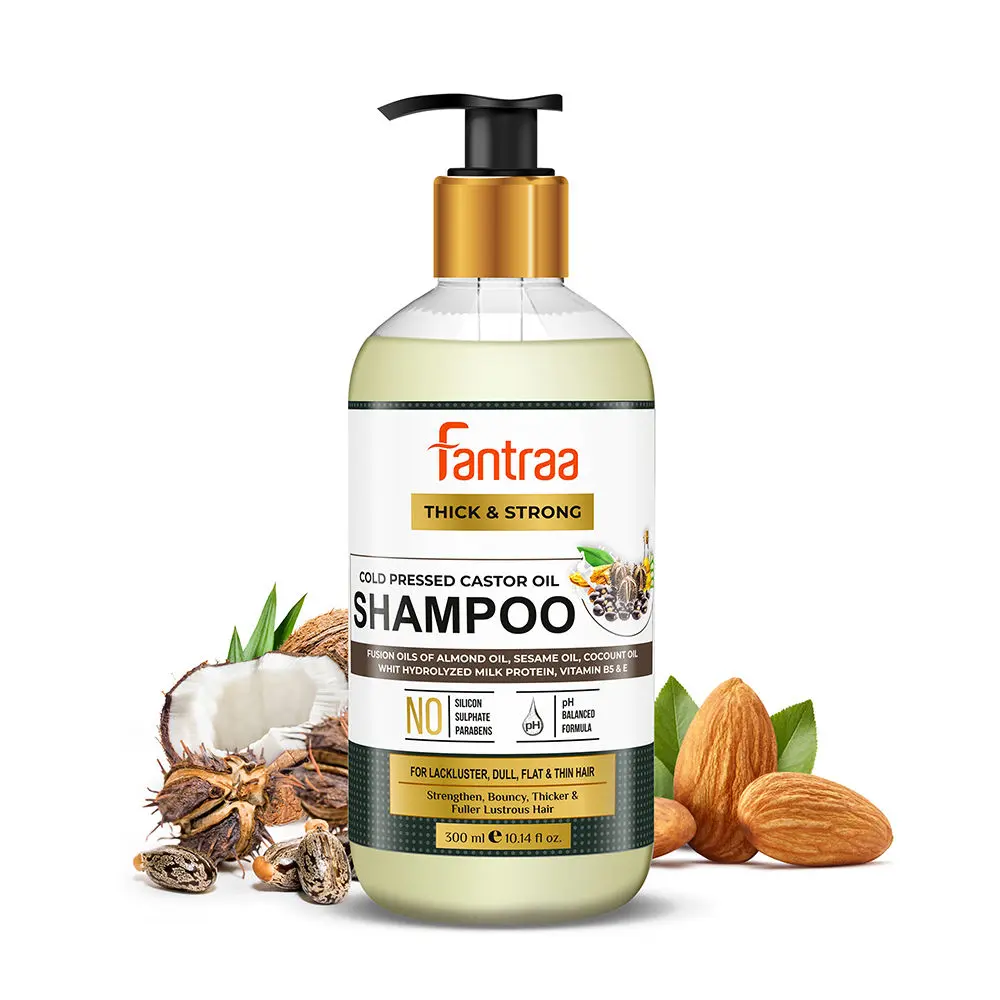 Fantraa Castor Oil Shampoo For Make Thicker & Strengthen Hair With Cold Pressed Castor and Almond Oil (300 ml)