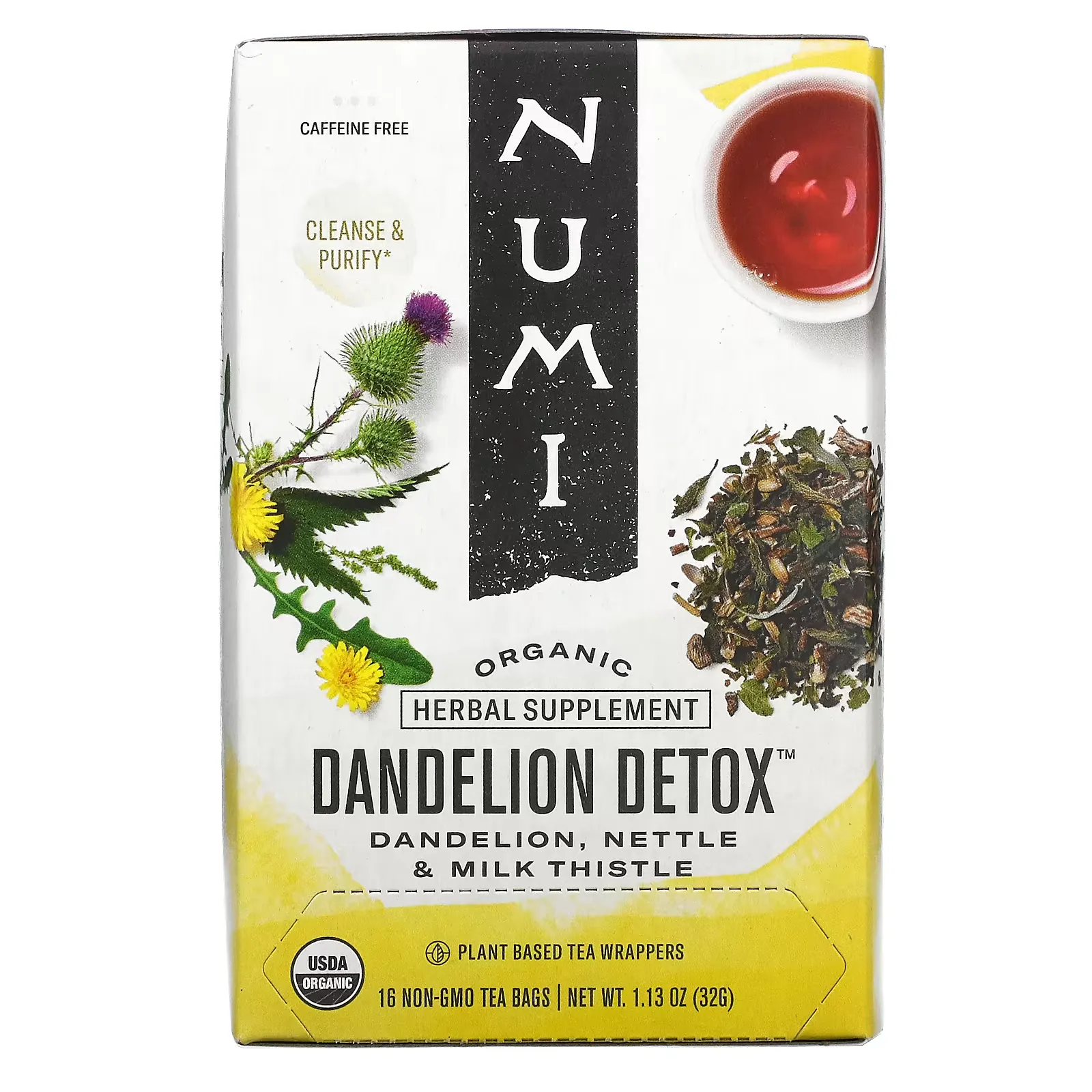 Organic, Dandelion Detox, Caffeine Free, 16 Non-GMO Tea Bags, 1.13 oz (32 g)