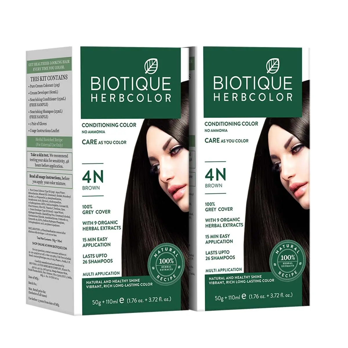 Biotique Bio Herbcolor 4N Brown (50 g + 110 ml) pack of 2