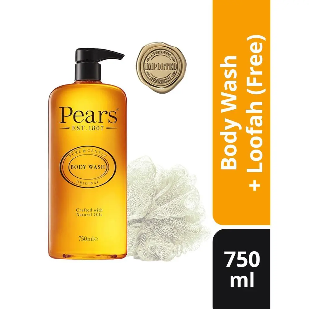 Pears Pure glycerin & natural oil Body Wash, 100% Soap Free,750ml (Free Loofah)