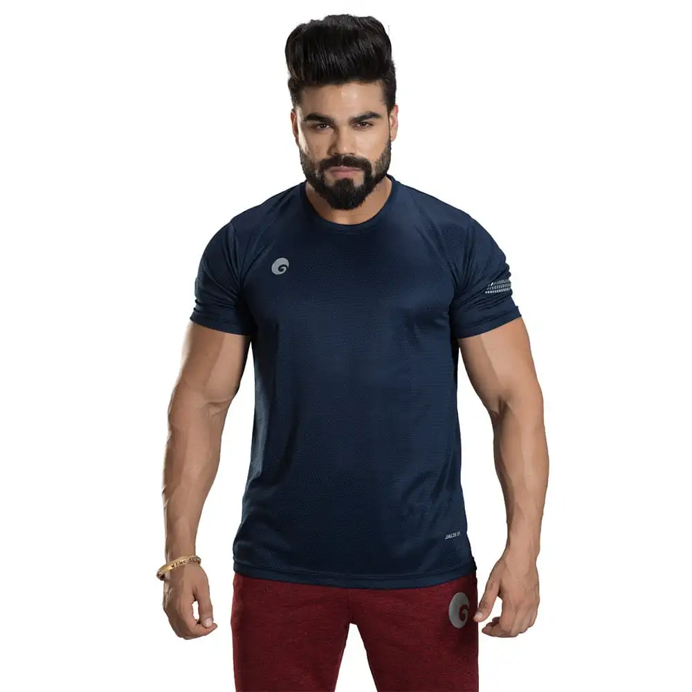 Omtex Gym Polyester T Shirt TS1801,  Navy Blue  Small