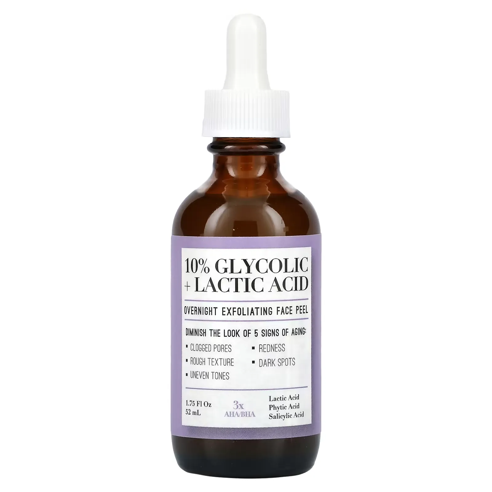 10% Glycolic + Lactic Acid, Overnight Exfoliating Face Peel, 1.75 fl oz (52 ml)