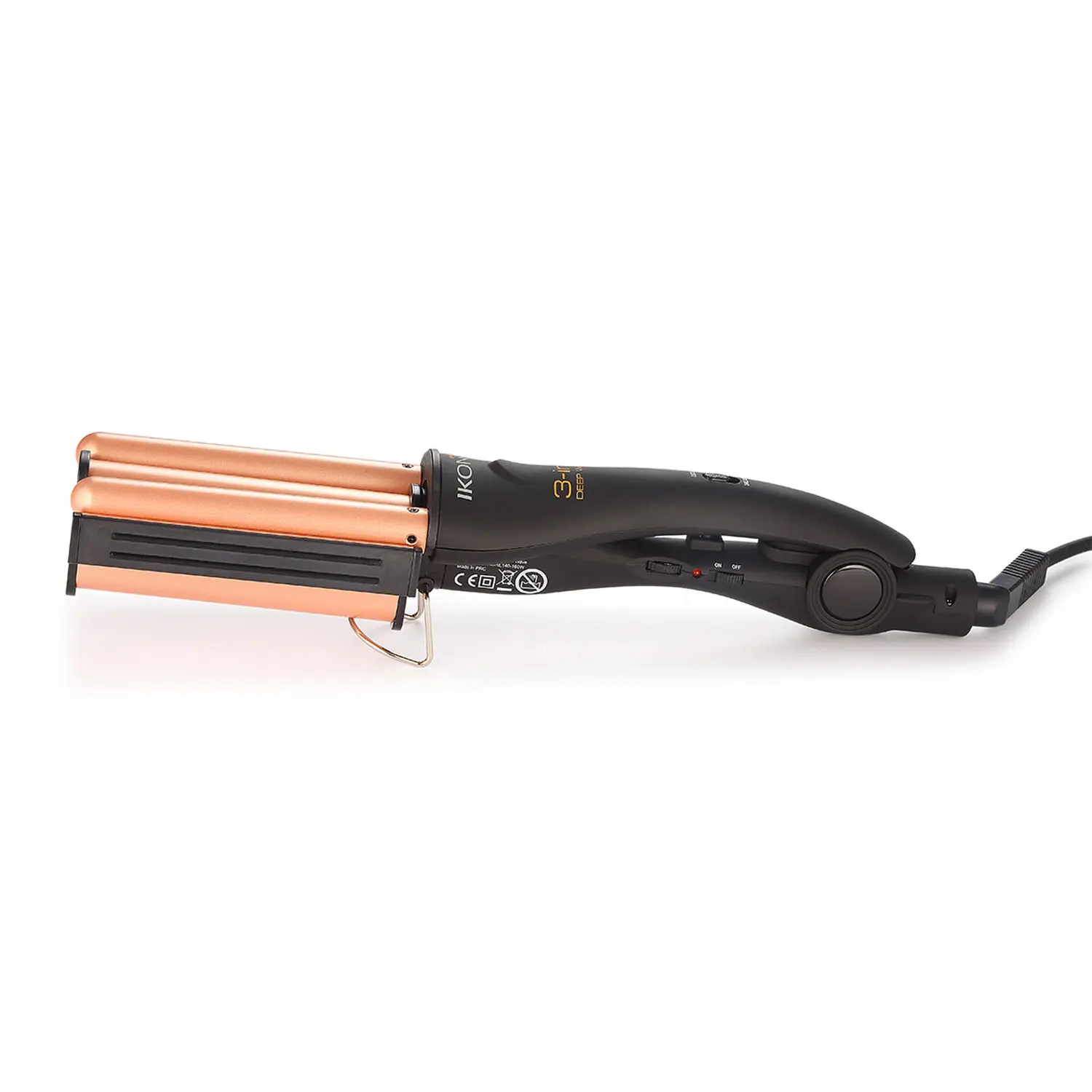 IKONIC 3 in 1 DEEP WAVER | Black & Rose Gold | Ceramic Tourmaline | Corded Electric | Hair Type - All | Heating Temperature - Up To 230 Degrees Celsius