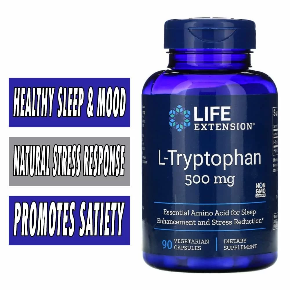 Life Extension L-Tryptophan - 500 mg - 90 Veg Capsules - Healthy Sleep