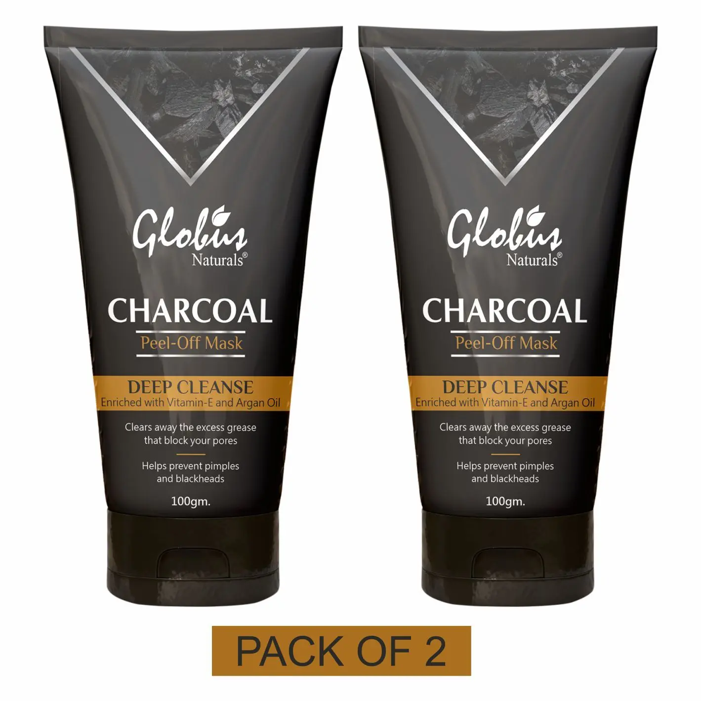 Globus Naturals Charcoal Peel Off Mask Enriched With Vitamin-E And Argan Oil 100 G (Pack Of 2)