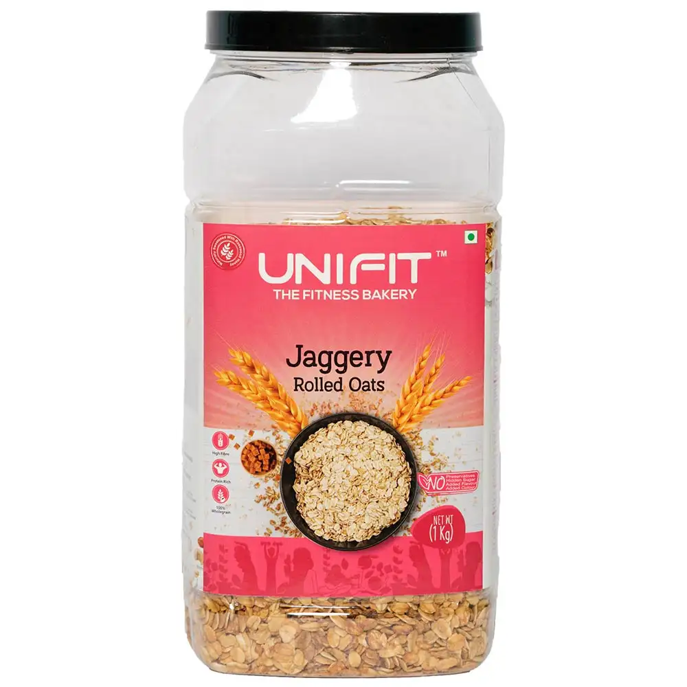 UNIFIT Jaggery Rolled Oats,  1 kg  Unflavoured