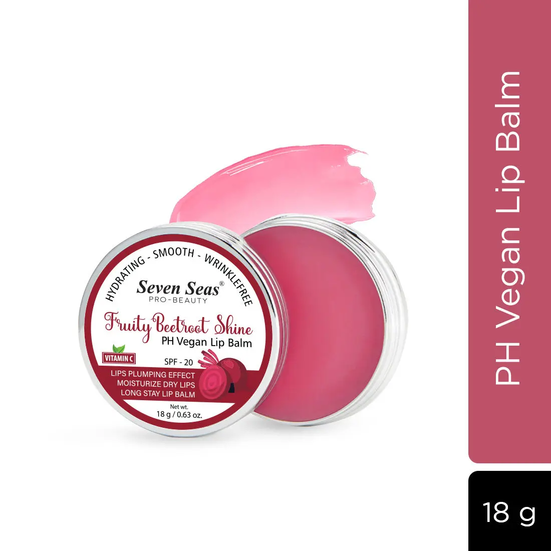 Seven Seas Fruity Beetroot Shine Vegan Lip Balm Vitamin C | SPF-20 | Lips Plumping Effect | Moisturize Dry Lips | Long Stay Lip Balm | Hydrating - Smooth - Wrinkle Free