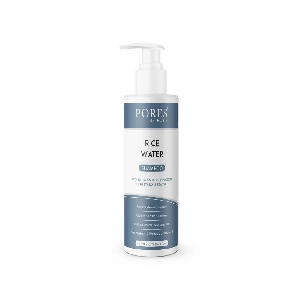 PORES Be Pure Rice Water Shampoo With Corn Starch & Tea Tree For Dull, Dry & Frizzy Hair | Sulphate Free Shampoo For Women & Men - 250 Ml