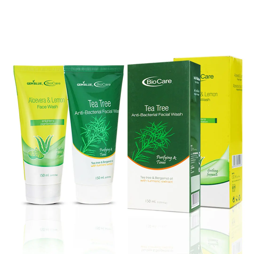 Gemblue Biocare Aloevera & Lemon Face Wash, (150 ml)+Gemblue Biocare Tea Tree Anti Becterial Facila Foam