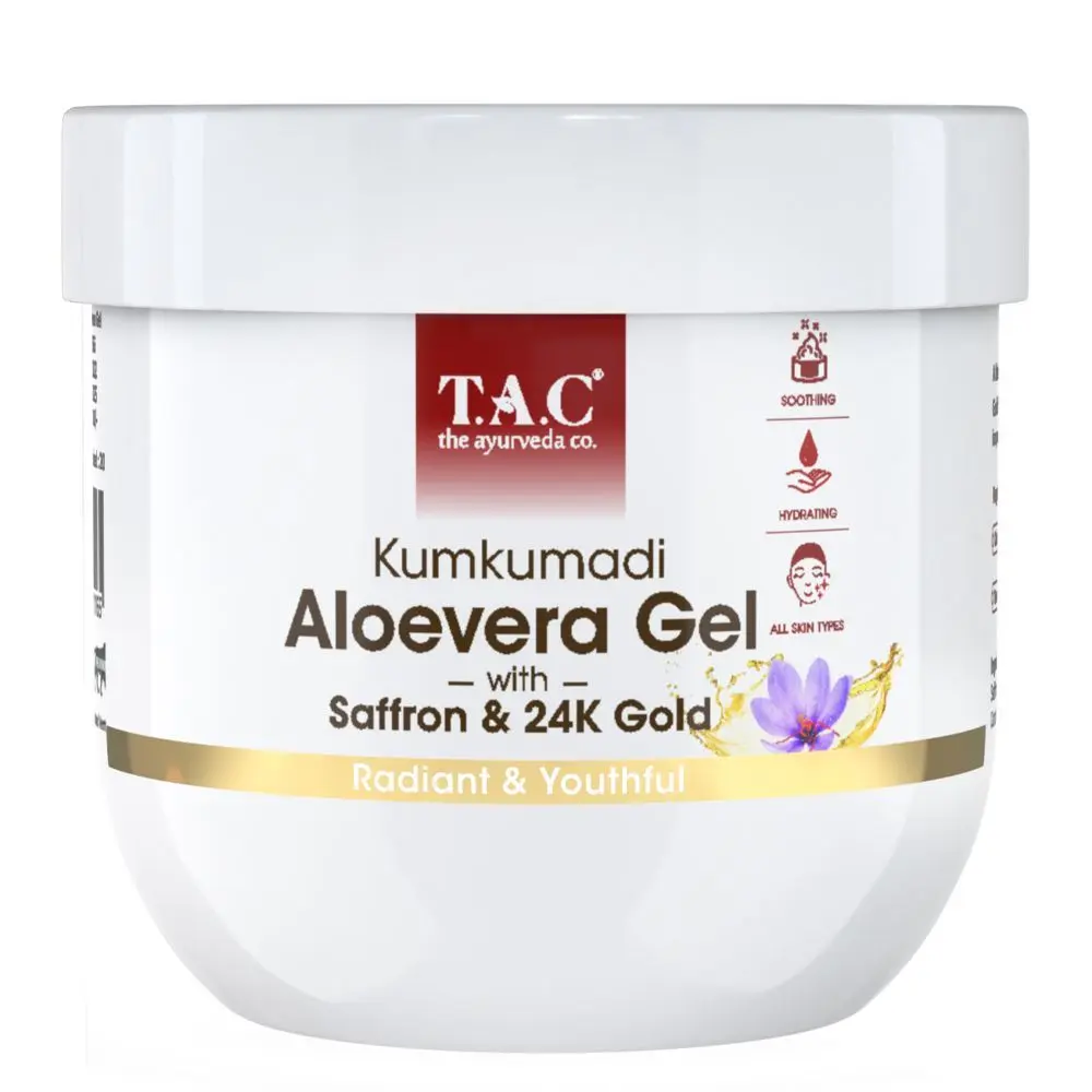 TAC - The Ayurveda Co. Kumkumadi Aloevera Gel with Saffron & 24K Gold Flakes for Radiant Youthful Skin, 200gm