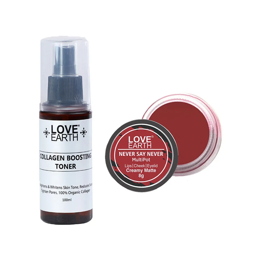 Love Earth Lip Tint & Cheek Tint Never Say Never + Collagen Boosting Toner